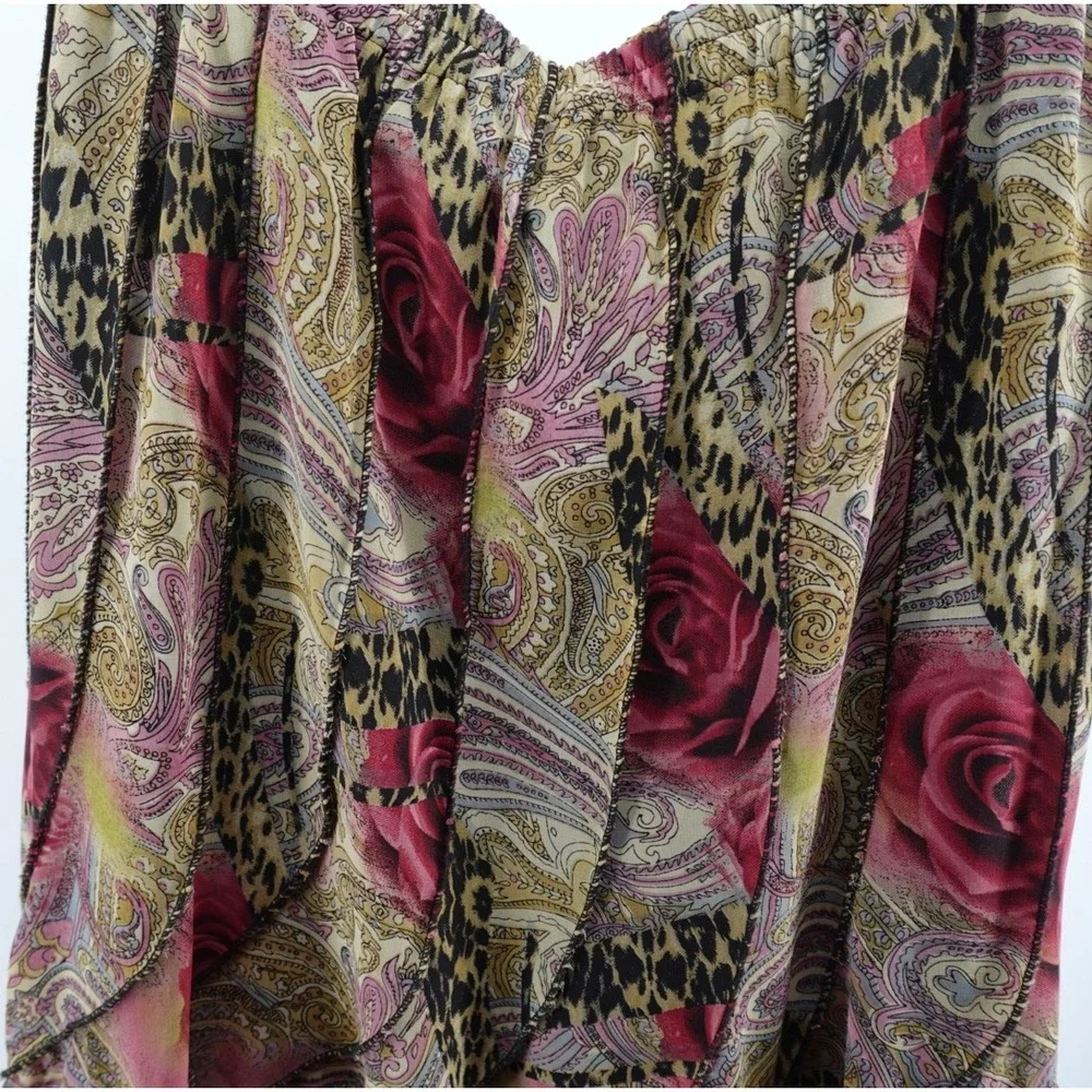 Tease Mixed Print Tiered‎ Midi Skirt Floral Paisley Leopard Boho Pink Large